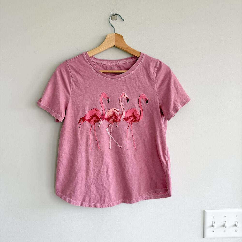 Anthropologie Flamingo Print Crew Neck Short Sleeve T-Shirt Pink S